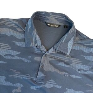 TravisMathew Mens XXL Blue Camo Palm Tree Pima Cotton Blend Golf Polo Shirt